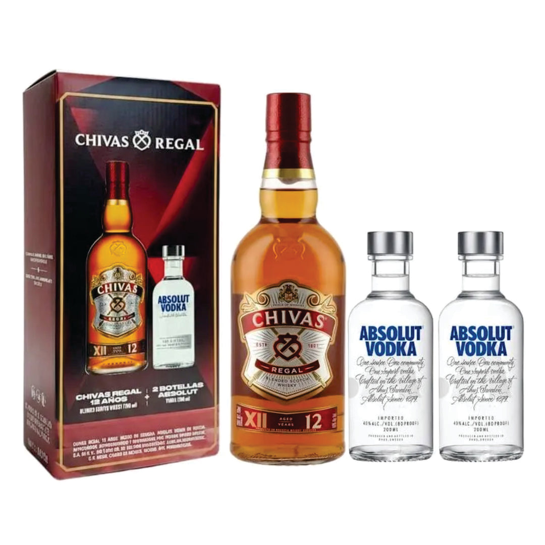 WHISKY CHIVAS REGAL 12 AÑOS 750 ML C/2 ABSOLUT AZUL 200 ML